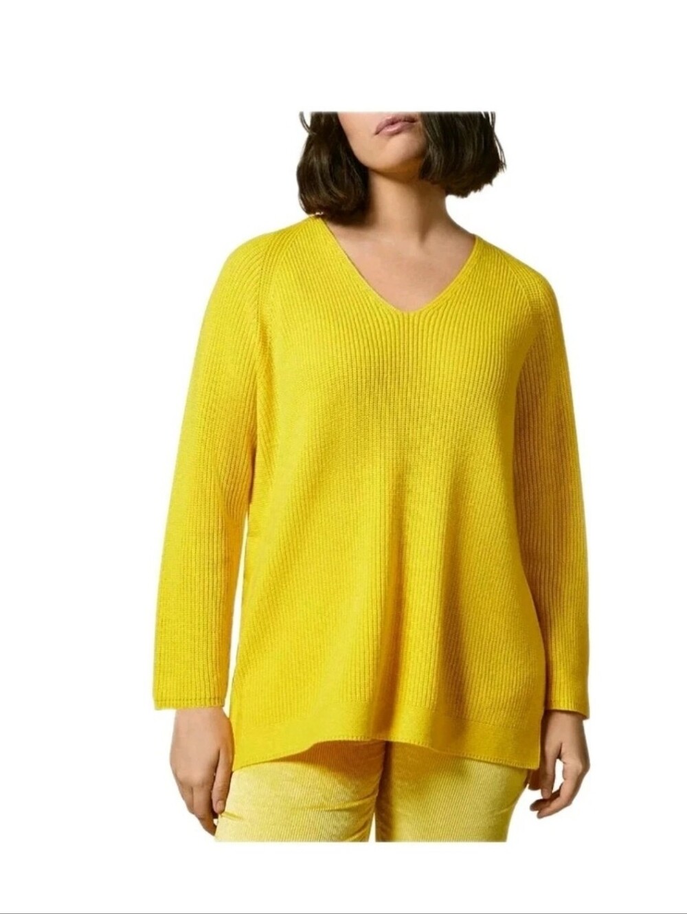 Marina Rinaldi Bright Yellow V-Neck Ribbed Sweater XL‎